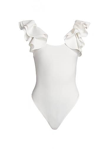 Боди из эластичного нейлона с рюшами и кружевными рукавами Tawny от Alice + Olivia 11010501