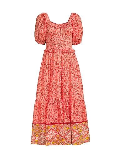 Миди-платье Percy от Ro',s Garden с объёмными рукавами, стеганой юбкой и квадратным вырезом, 100% хлопок 11011560