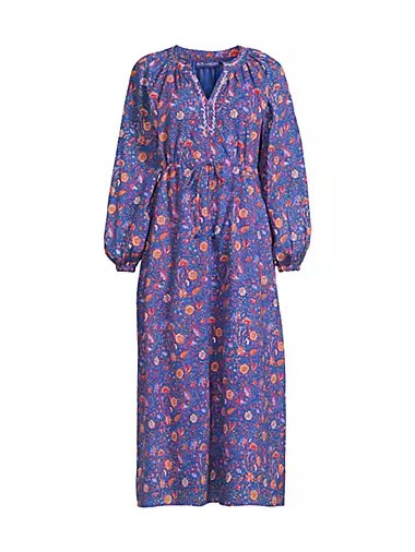 Хлопковое миди-платье лонгслив Amalfi с цветочным принтом и поясом, Ro',s Garden 10042216