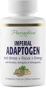 Paradise Herbs Императорские адаптогены с ашвагандхой, астрагалом и родиолой для поддержки стресса и энергии, 60 вегетарианских капсул 11076949