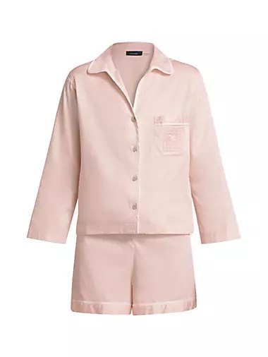 Пижама из хлопка с вышивкой от Natori - лонгслив с расклёшённым воротником и шорты на резинке 10041856