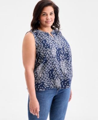 Топ большого размера без рукавов с принтом в стиле пэчворк от Style &amp, Co, 100% хлопок 11072292