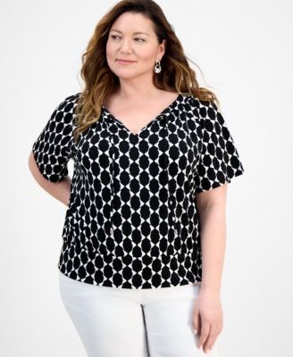 J&amp,M Collection Блузка большого размера с цветочным принтом и разрезом на воротнике, 95% полиэстер, эксклюзивно для Macy',s 11074639