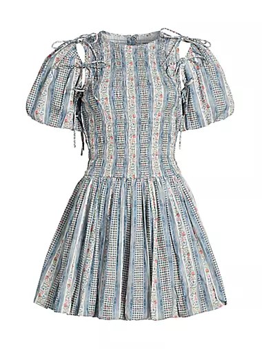 Мини-платье с цветочным принтом и съёмными рукавами из хлопка от Damson Madder 10041321