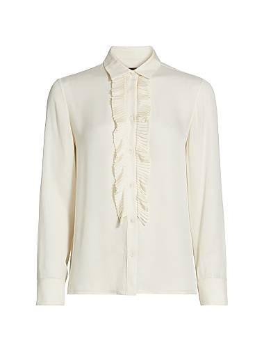 Шелковая блузка Danika от Nili Lotan с рюшами, длинными рукавами и отложным воротником 11025540