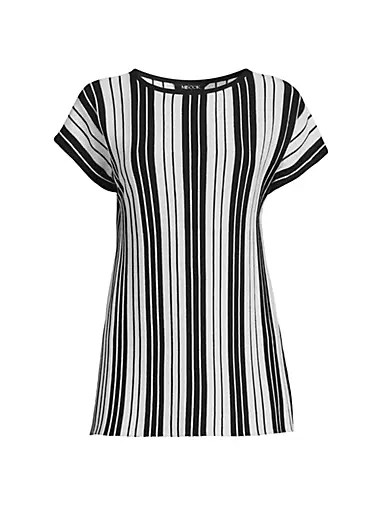 Топ Misook с вертикальными полосками, короткими рукавами и лодочным вырезом, 52% вискоза, 48% полиэстер 10041177