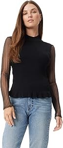 Лонгслив Sam Edelman с прозрачными плиссированными рукавами, 65% вискоза, 35% нейлон 11051737