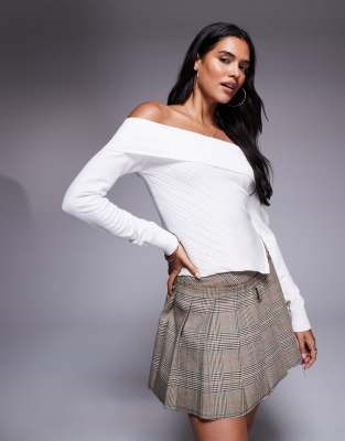 Лонгслив Princess Polly с асимметричными плечами и открытыми плечами, рибана, белого цвета 11038687