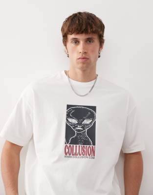 Футболка Collusion с принтом инопланетянина, с короткими рукавами, молодёжного кроя, 100% хлопок 11040819