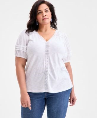 Топ свободного кроя с V-образным вырезом и короткими рукавами от Style &amp, Co - 60% хлопок, 40% модал 11045729