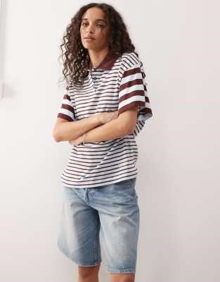 Лонгслив-поло COLLUSION с полосатым дизайном и свободным кроем, 100% хлопок 11037504