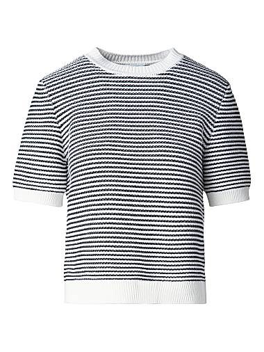 Короткий свитер Akris punto с контрастными полосами, круглым вырезом и из 100% хлопка 11011133