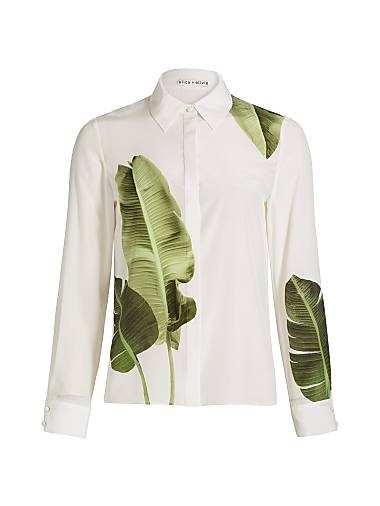 Шелковая блуза с принтом пальм Willa от Alice + Olivia, лонгслив, 100% шелк 11010533