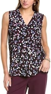 Блуза Anne Klein с принтом и складками спереди, V-образный вырез, 95% полиэстер, 5% эластан. 11076597