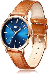 OLEVS Женские водонепроницаемые часы до 30 м, ультратонкие 6,5 мм, с японским кварцевым механизмом, кожаным ремешком и календарем 11073366