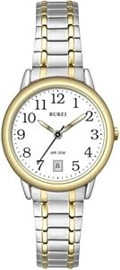 BUREI Женские наручные часы из нержавеющей стали, двухцветные, водостойкие, аналоговые, кварцевые часы для тонких запястий с легко читаемым циферблатом 11076894