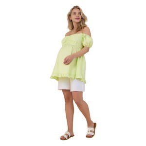 Motherhood Maternity Топ в стиле бэбидол с открытыми плечами и короткими рукавами из мягкой ткани для беременных 10046091