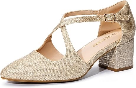 Женские туфли DREAM PAIRS с закрытым носком и застежкой на крест для вечеринок и свадеб на массивном каблуке 11080494