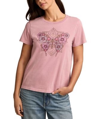 Графическая футболка Lucky Brand из хлопка с коротким рукавом в цветочном дизайне с бабочками 11020208