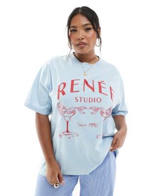 Футболка с графическим принтом Martini от Renee Studio, 100% хлопок, свободный крой, короткий рукав 10046275