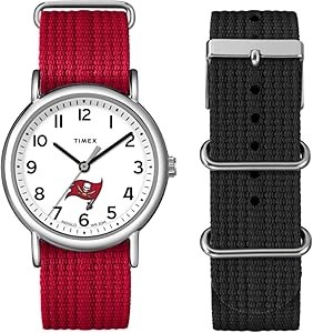 Timex Унисекс-часы 38 мм с серебристым корпусом и красным ремешком, логотипом Tampa Bay Buccaneers 11069778