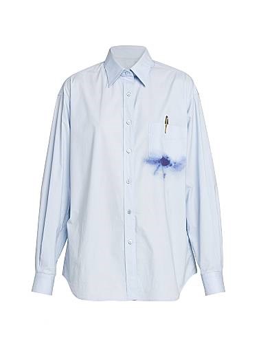 Рубашка из итальянского стрейч-коттона с чернильным принтом от Moschino, с длинными рукавами 11024365