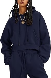 Комплект Gihuo из 2 предметов: укороченный худи и спортивные штаны из высококачественного флисового трикотажа 10022747