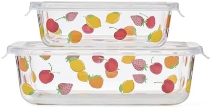 Kate Spade New York Набор стеклянных контейнеров Tutti Fruity для хранения и сервировки, 4 предмета, с фруктовым принтом, подходит для микроволновой печи и посудомоечной машины 11096851
