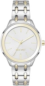 Nine West Женские часы с браслетом: черный циферблат, золотые стрелки и метки, регулируемый браслет 11049482