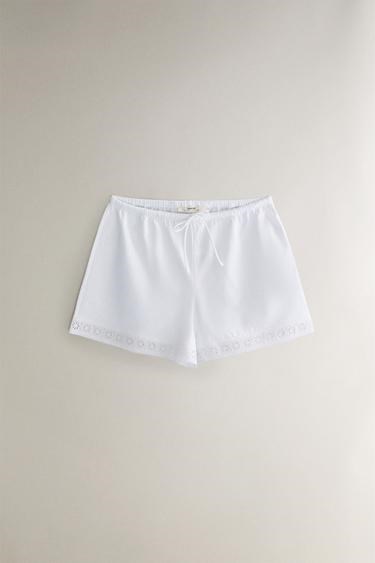 Хлопковые шорты Zara Home с присборенными деталями и кружевом по низу 11037650
