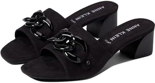 Женские черные туфли Anne Klein Marri с декоративной цепочкой на синтетическом верхе и блочным каблуком 11081007