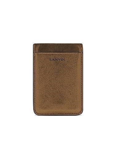 Lanvin Магнитный держатель для карт из металлизированной кожи с натуральной кожаной отделкой, 6,5 x 9,5 см 11015648