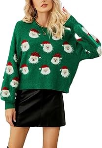Женский свитер Gihuo с забавным новогодним дизайном Санты, лонгслив, 100% полиэстер 10022738