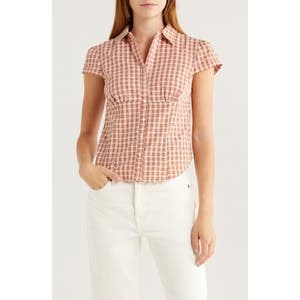 Рубашка в клетку с пуговицами от Lioness, 65% полиэстер, 35% хлопок, короткий рукав 10044826