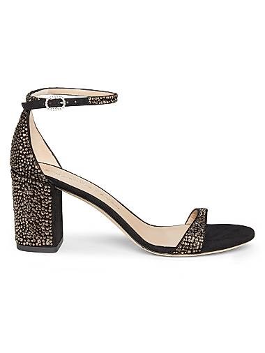Stuart Weitzman Сандалии на блок-каблуке Nudist Shine 75MM из замши с кристаллическими украшениями 11022889