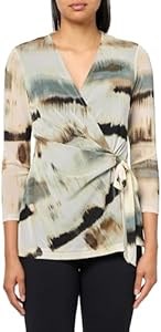 Блуза Anne Klein из сетчатого материала с 3/4 рукавами и V-образным вырезом, 95% полиэстер, молодежный стиль 11048612