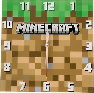 Accutime Настенные квадратные часы в стиле Minecraft с дизайном травяного блока, коричневые и зеленые, пластиковые 11088427