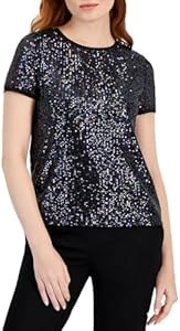 Женская блуза Anne Klein с пайетками и кружевным воротником, 95% полиэстер, 5% эластан 11049192