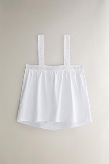 Хлопковый топ Zara Home с широкими бретелями и кружевными деталями 11037735