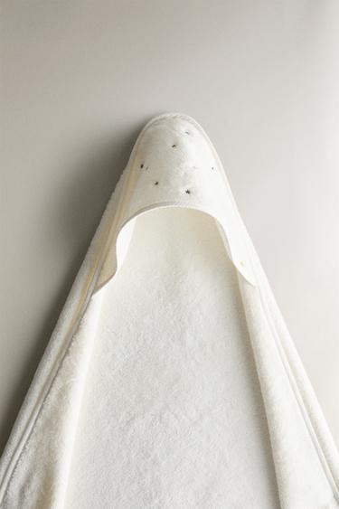 Zara Home Мягкое хлопковое полотенце с капюшоном для малышей с вышивкой звёзд для комфорта и удобства 11039831