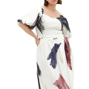 City Chic Кроп-топ Amari с абстрактным узором и шнуровкой на спине, 100% хлопок, длинные рукава 10045816