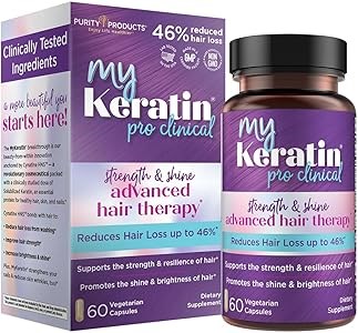 Purity Products MyKeratin ProClinical - передовая терапия для волос, 500 мг, снижение выпадения до 46,6%, повышение яркости и прочности волос - 60 растительных капсул 11097784