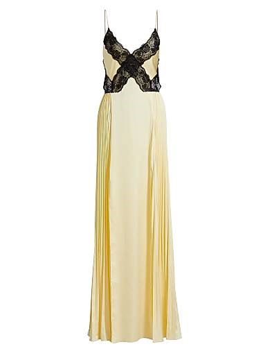 Макси-платье из атласа с кружевной отделкой и расклешенной юбкой от Self-Portrait 11030285