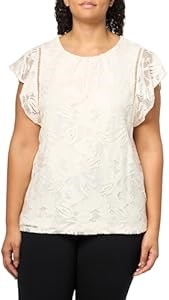 Стильный молодежный топ Anne Klein с кружевными вставками и круглым вырезом, 90% нейлон и 10% эластан 11071248