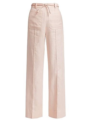 Льняные брюки с поясом Zimmermann Crush, с расцветкой и расклешенным силуэтом, 100% лен 11021618