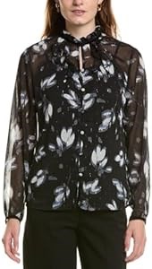 Блузка с рюшами на пуговицах от Anne Klein, длинные рукава, 99% полиэстер 11080046