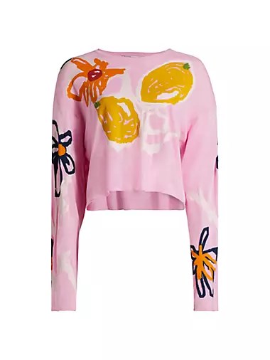 Кроп-свитер Reina от Lingua Franca с изысканными узорами, 67% вискозы и 33% шелка, надевание через голову 10041858