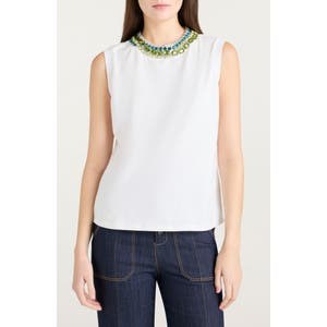 Cinq a Sept Хлопковый топ с кристаллическим декором от Cinq a Sept, 100% хлопок, застёжка на пуговицу 10041885