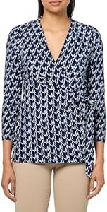 Женская блуза с принтом от Anne Klein, обёрточный дизайн, V-образный вырез, 95% полиэстер, 5% эластан 11064767