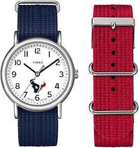 Timex Часы для болельщиков Houston Texans 38 мм с серебристым корпусом и синим ремешком 11054077